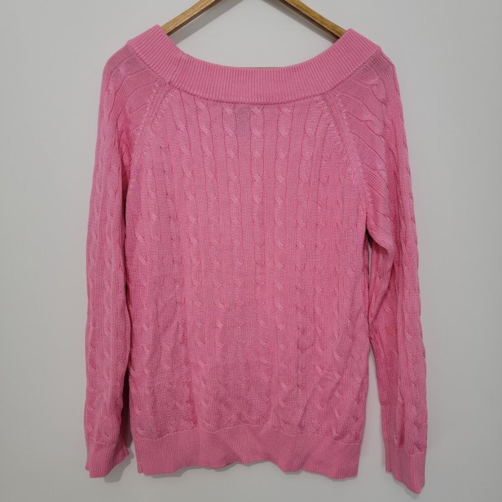 Lauren Ralph Lauren Womens Pink Cable Knit Sweater XL Boat Neck Stretch Preppy - Picture 3 of 9